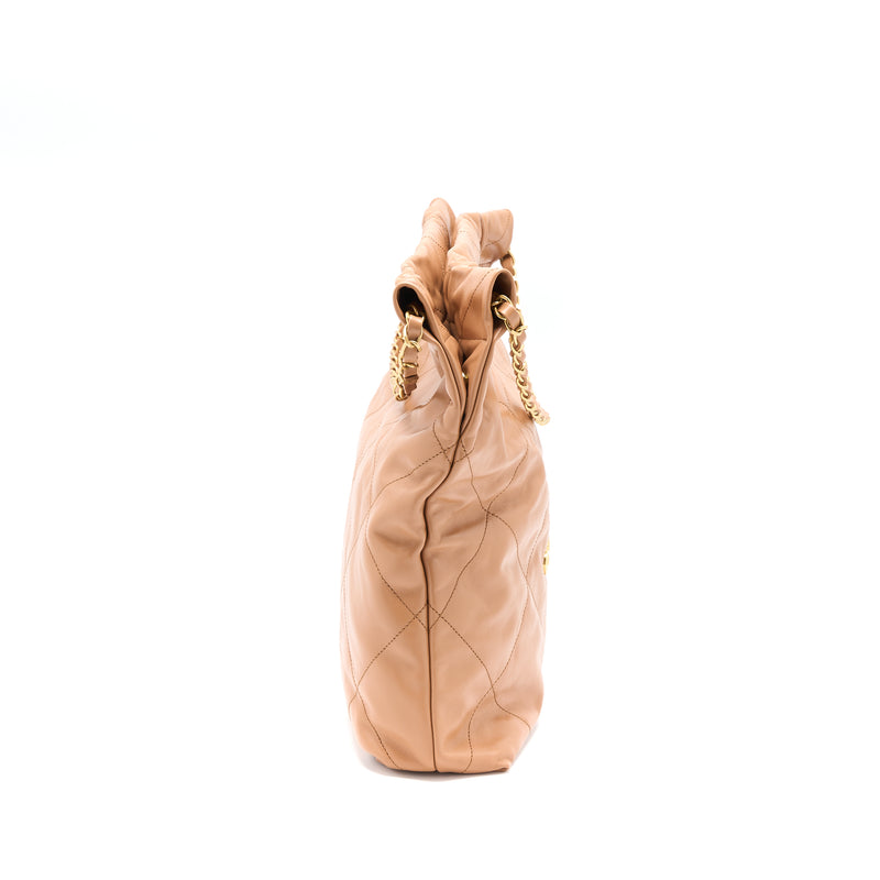 Chanel Medium 22 Bag Shiny Calfskin Caramel GHW (Microchip)