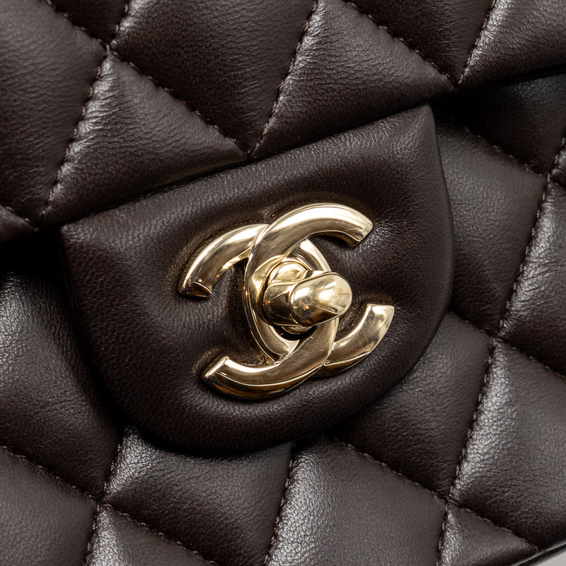 Chanel Small Classic Double Flap Bag Lambskin Dark Brown LGHW (Microchip)