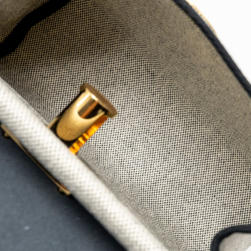 Hermes Herbag Mini Canvas/Hunter Leather Black/Ecru GHW Stamp K