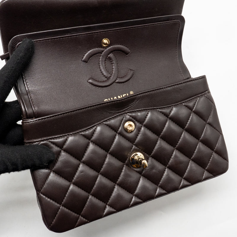 Chanel Small Classic Double Flap Bag Lambskin Dark Brown LGHW (Microchip)