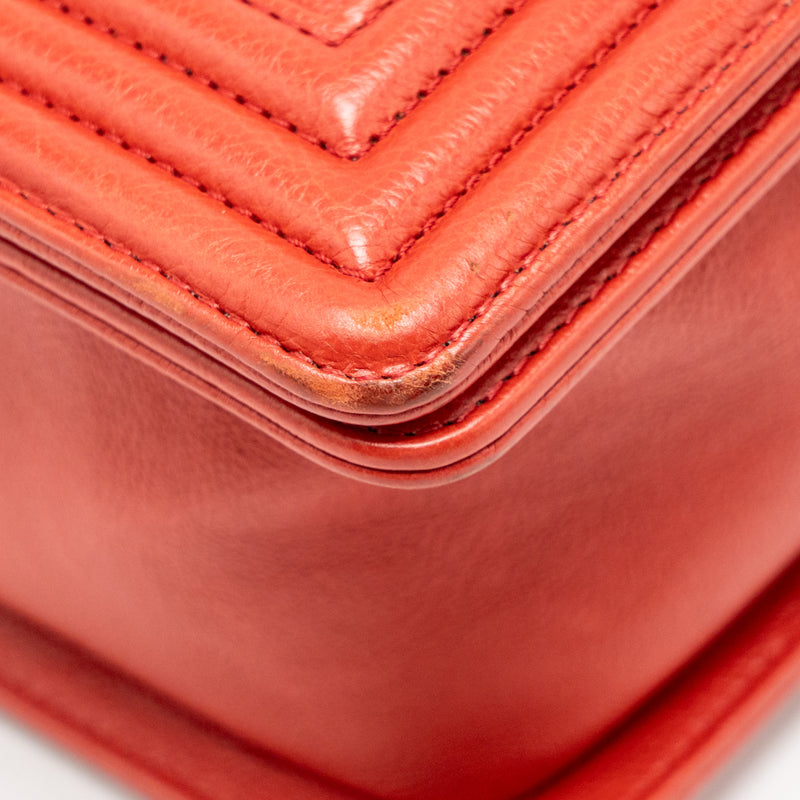 Chanel Quilted Medium Boy Bag Calfskin Red Ruthenium Silver Hardware