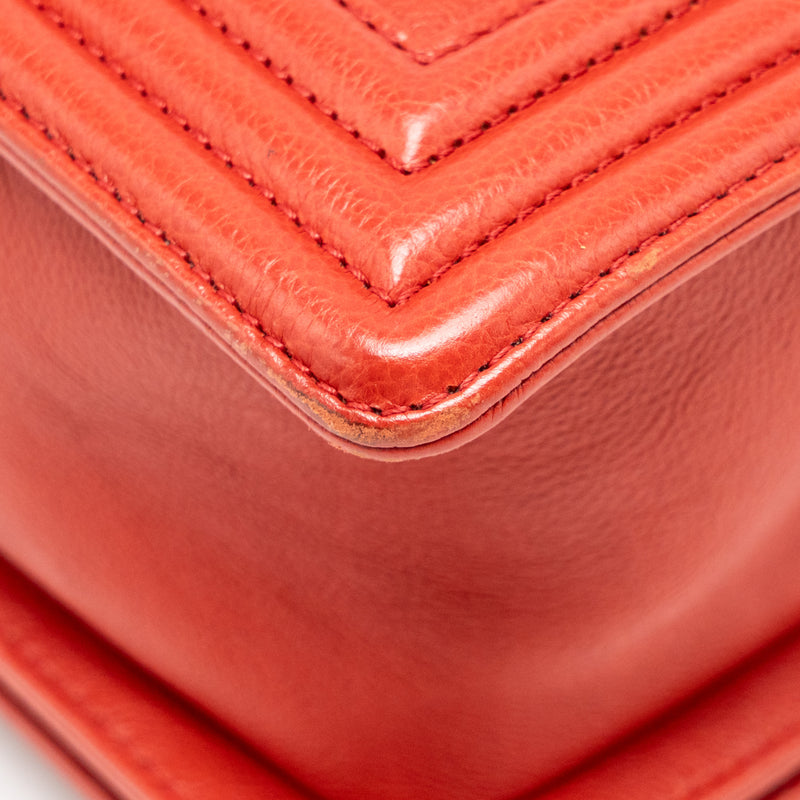 Chanel Quilted Medium Boy Bag Calfskin Red Ruthenium Silver Hardware