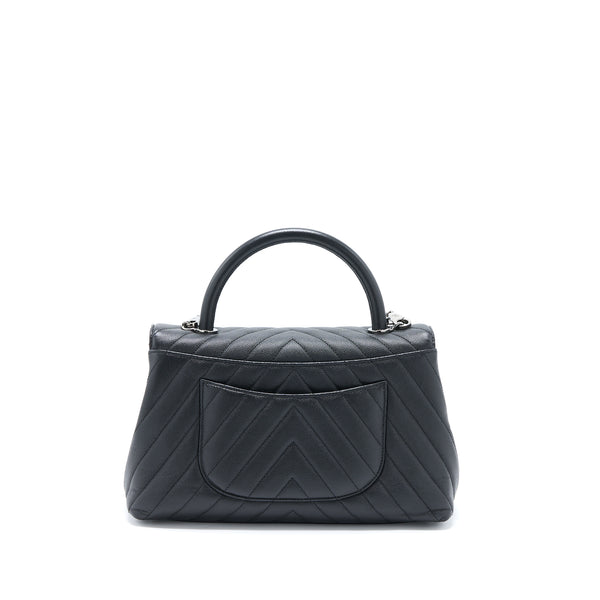 Chanel Medium Coco Handle Chevron Caviar Black SHW