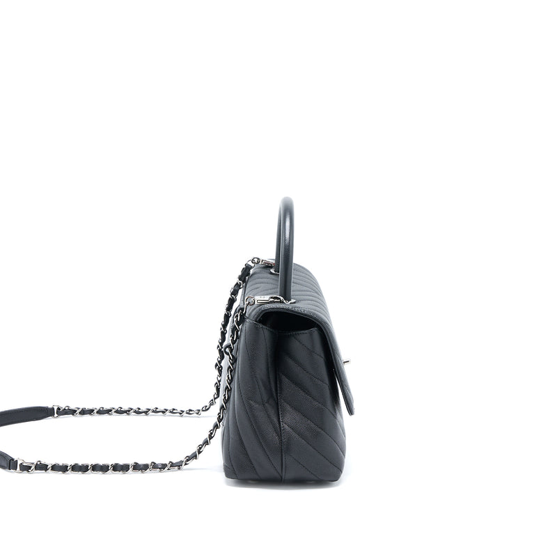 Chanel Medium Coco Handle Chevron Caviar Black SHW