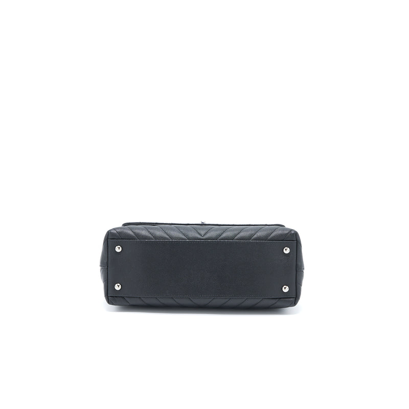 Chanel Medium Coco Handle Chevron Caviar Black SHW