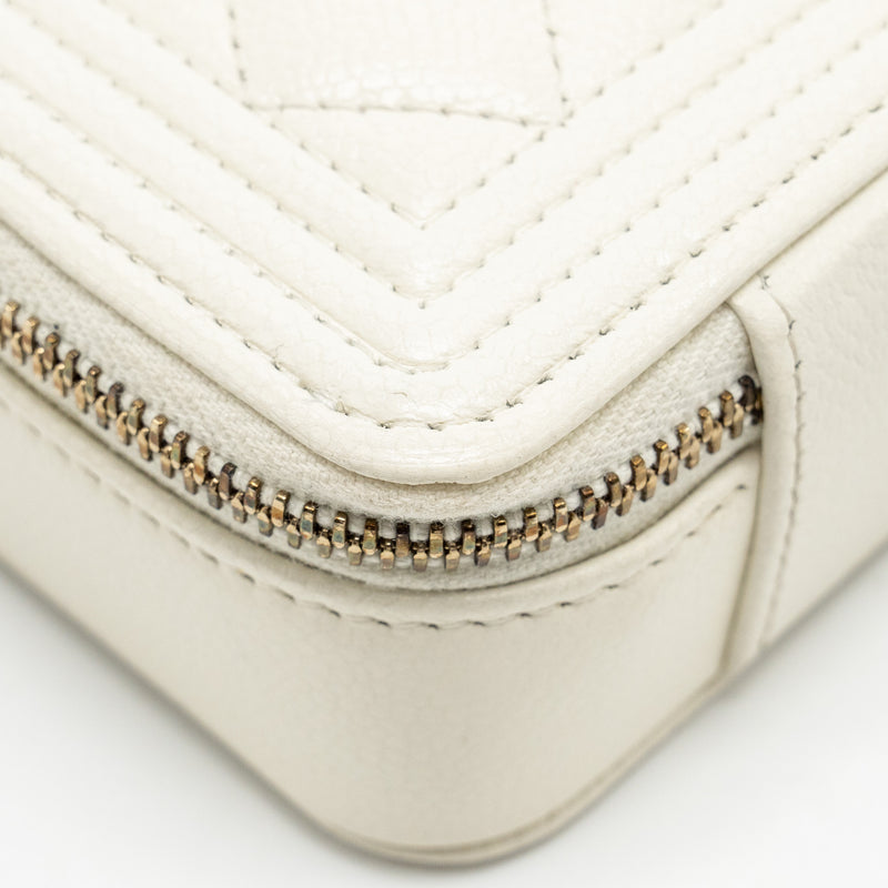 Chanel Boy Chain Clutch Caviar White GHW (Microchip)