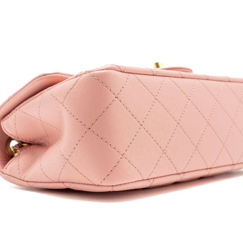 Chanel Pearl Crush mini Rectangular flap bag lambskin pink GHW (Microchip)