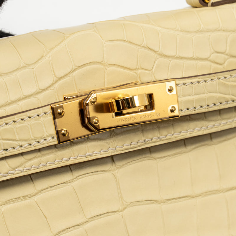 Hermes Mini Kelly II Alligator MIssissippiensis Matt Y1 Vanille GHW Stamp W