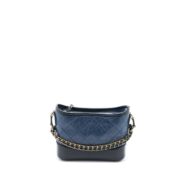 Chanel Small Gabrielle Hobo Bag Aged Calfskin Navy/Black Multicolour Hardware