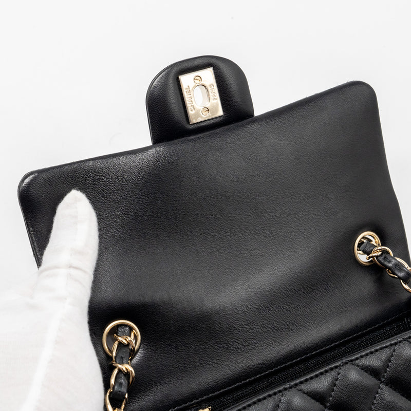 Chanel mini rectangular flap bag lambskin black LGHW (Microchip)