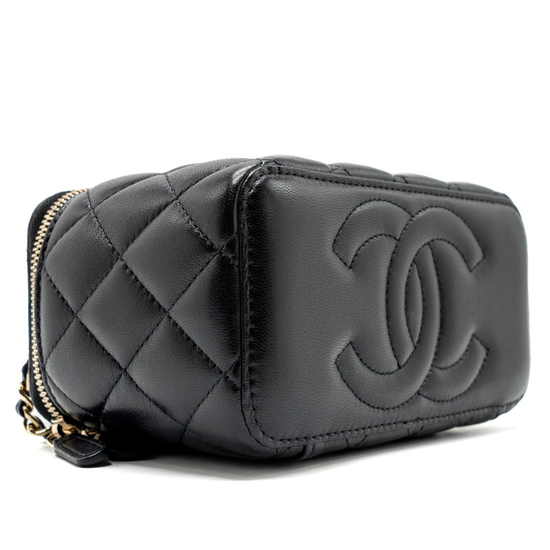 Chanel Top Handle Long Vanity Case Lambskin Black LGHW (Microchip)