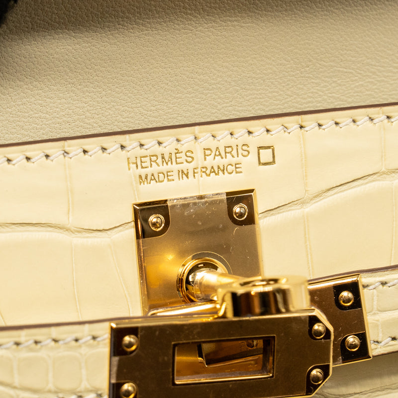 Hermes Mini Kelly II Alligator MIssissippiensis Matt Y1 Vanille GHW Stamp W