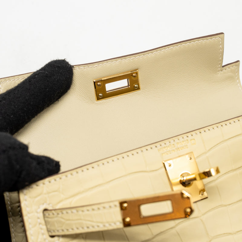 Hermes Mini Kelly II Alligator MIssissippiensis Matt Y1 Vanille GHW Stamp W