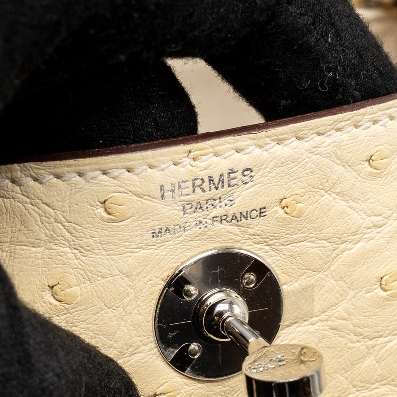 Hermes Mini Lindy Ostrich Nata SHW Stamp Z
