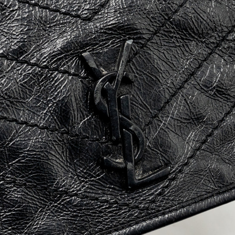 Saint Laurent / YSL Niki Chain Wallet Crinkled Calfskin Black SHW
