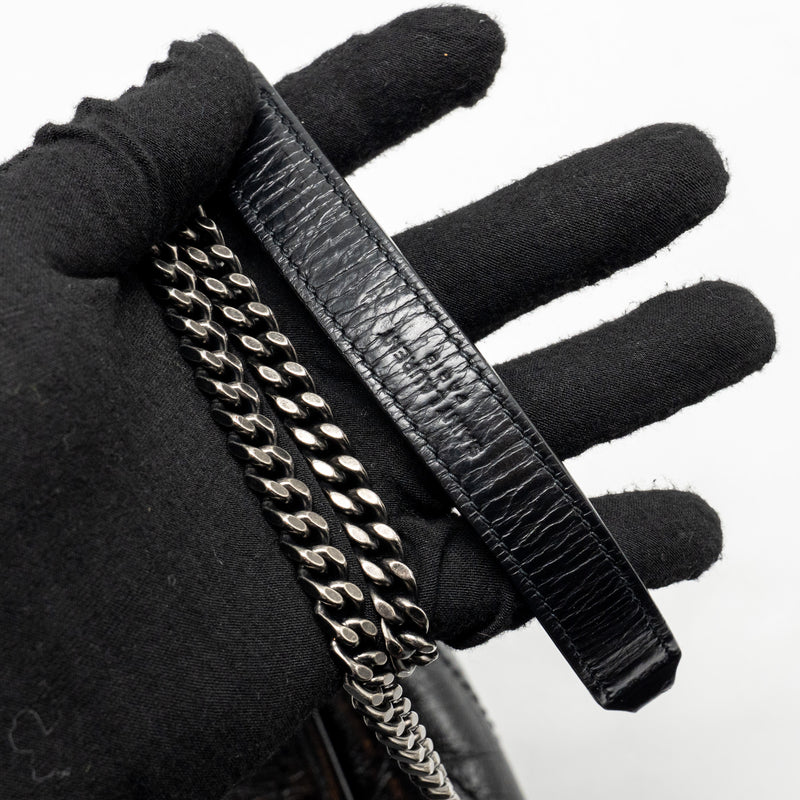 Saint Laurent / YSL Niki Chain Wallet Crinkled Calfskin Black SHW