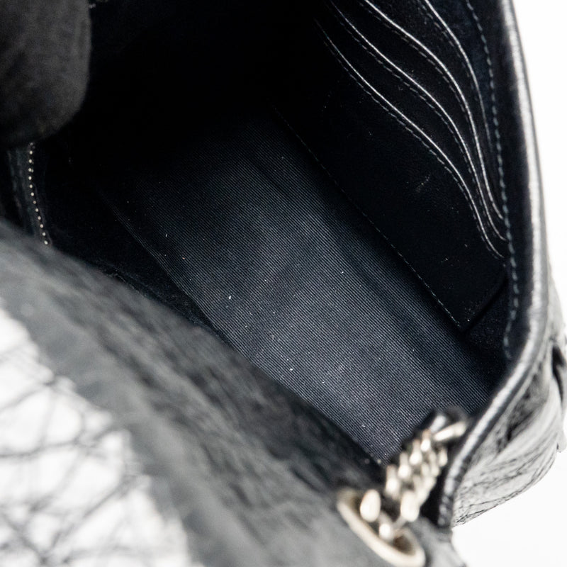 Saint Laurent / YSL Niki Chain Wallet Crinkled Calfskin Black SHW