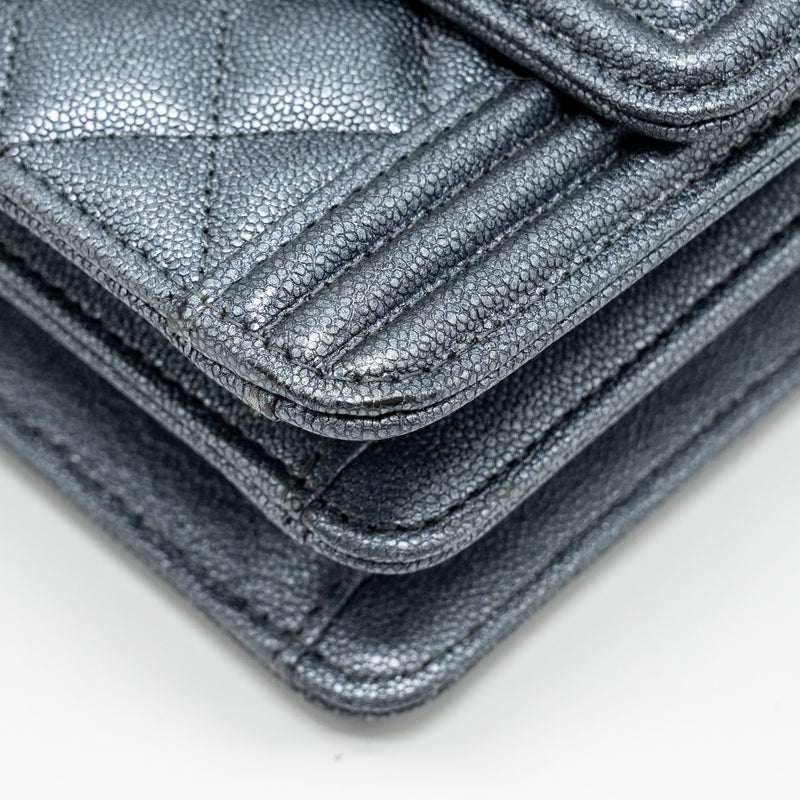 Chanel North South Boy Bag caviar metallic grey SHW