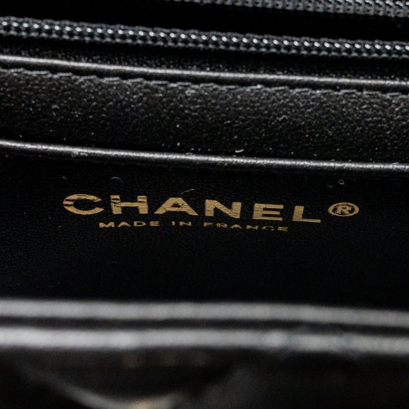 Chanel Top Handle Mini Rectangular Flap Bag Lambskin Black LGHW (microchip)