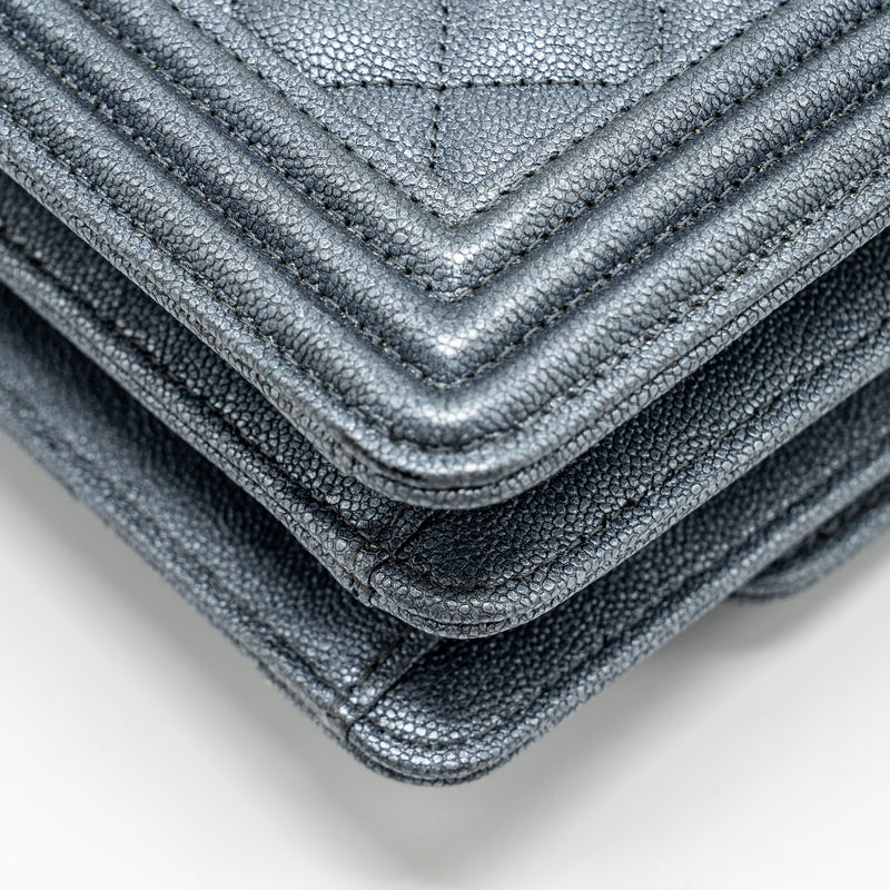 Chanel North South Boy Bag caviar metallic grey SHW