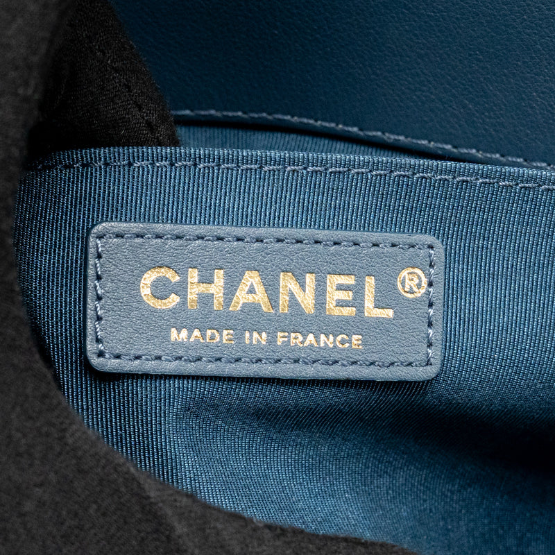 Chanel Top Handle Boy Bag Calfskin Blue GHW