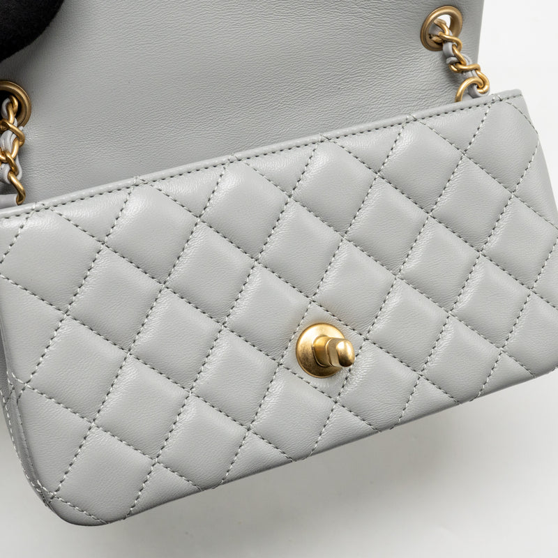 Chanel Pearl Crush Mini rectangular flap bag lambskin grey GHW (microchip)