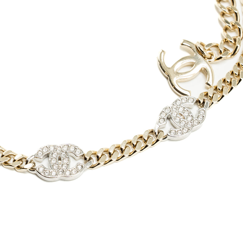 Chanel cc logo chain Chocker/necklace crystal light gold tone