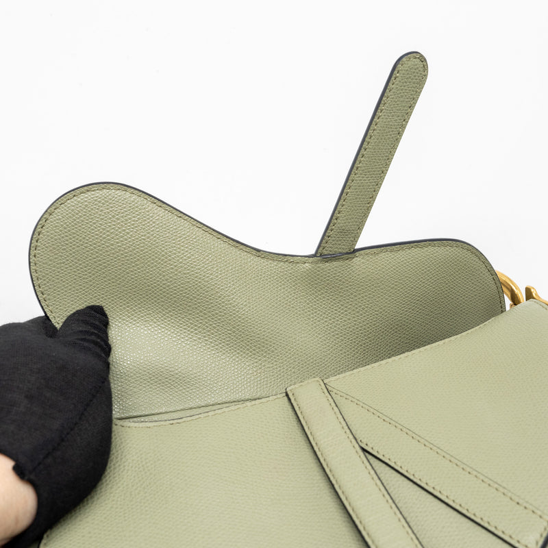 Dior Medium Saddle Bag Grained Calfskin Green GHW