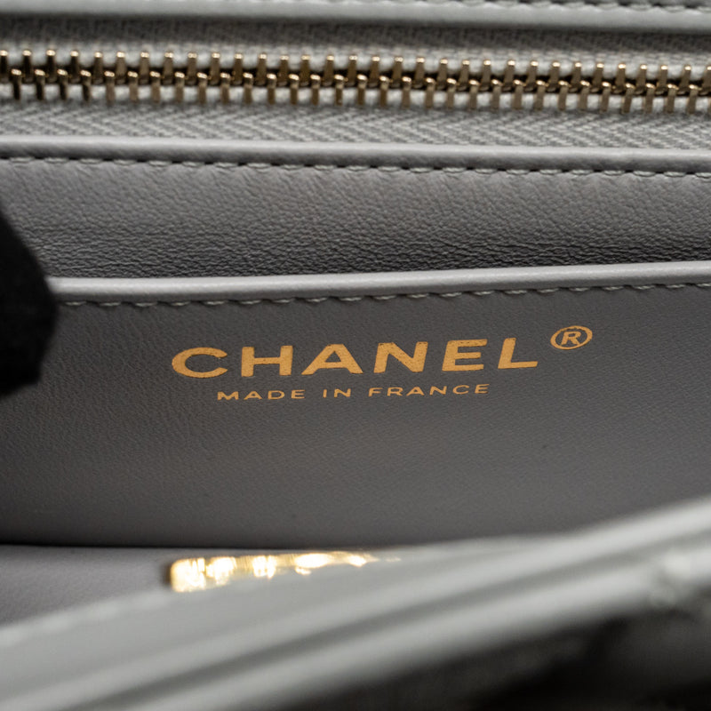 Chanel Pearl Crush Mini rectangular flap bag lambskin grey GHW (microchip)
