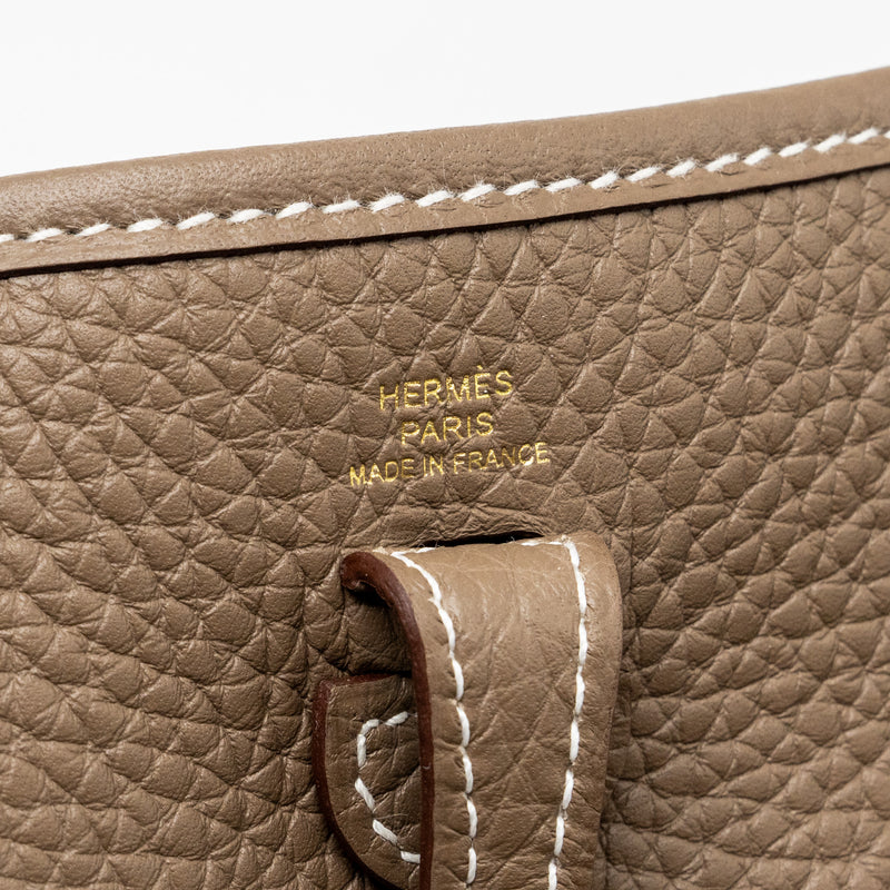 Hermes mini evelyn clemence etoupe/blue indigo GHW stamp U