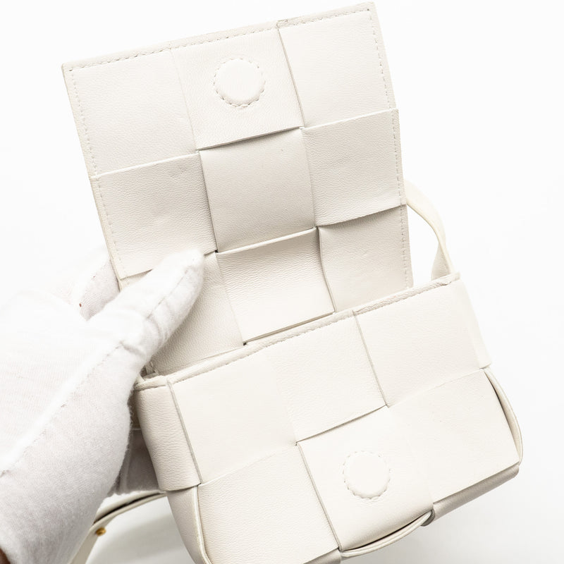 Bottega Veneta Intreccio Cassette Mini Bag Lambskin White