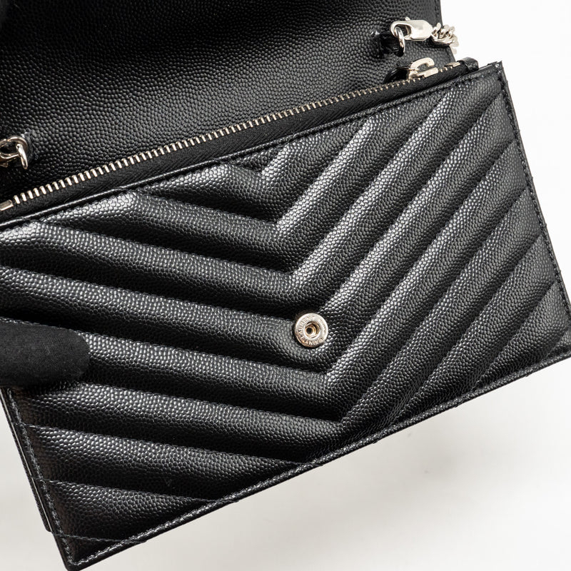 SAINT LAURENT/ YSL Envelope Chain Wallet Calfskin Black SHW