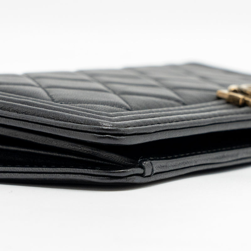 Chanel Boy Bifold Long Wallet Lambskin Black GHW