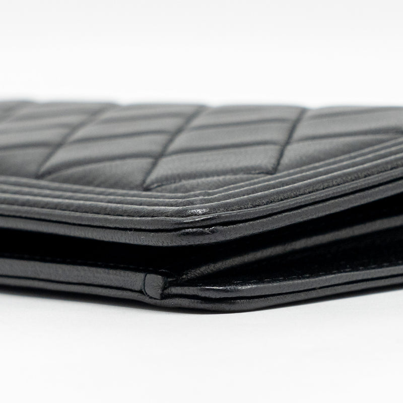 Chanel Boy Bifold Long Wallet Lambskin Black GHW