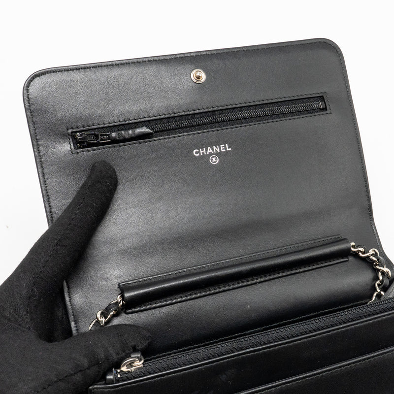 Chanel Quilted Diamond CC Logo Wallet On Chain Caviar Black SHW