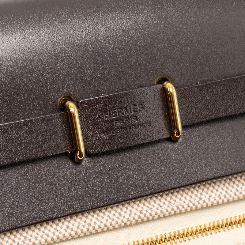 Hermes Herbag Mini Canvas/ Hunter Leather Ecru-Beige/Ebene GHW Stamp W