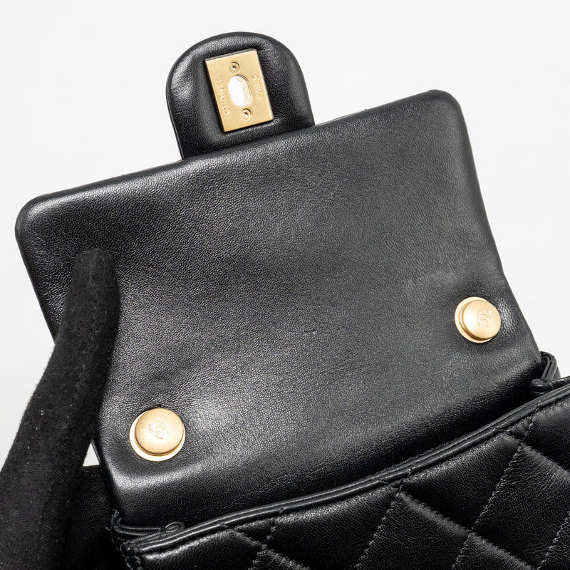 Chanel 24s Pearl Adjustable Chain Mini Flap Bag Lambskin Black GHW (microchip)