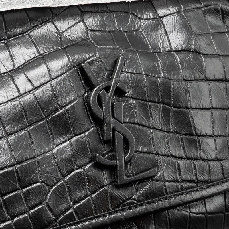 Saint Laurent / YSL Medium Niki Bag Crocodile-Embossed Black Calfskin Black Hardware
