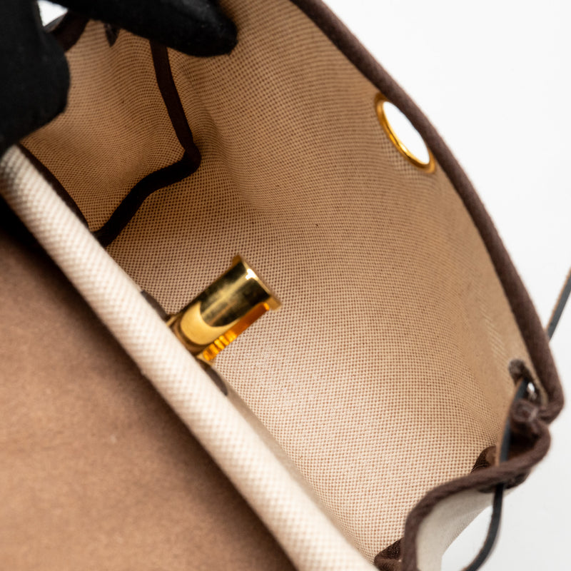 Hermes Herbag Mini Canvas/ Hunter Leather Ecru-Beige/Ebene GHW Stamp W