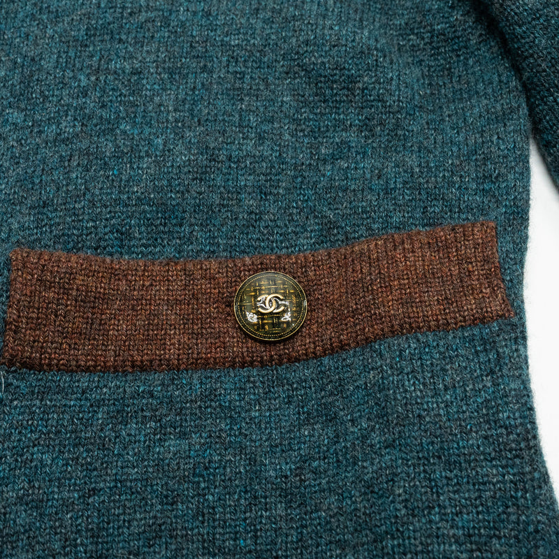 Chanel Size 34 Cardigan Cashmere Vert Foret / Chataigne