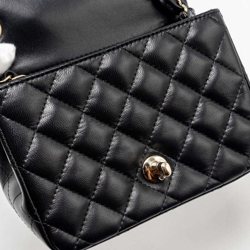 Chanel mini square flap bag lambskin black LGHW (microchip)