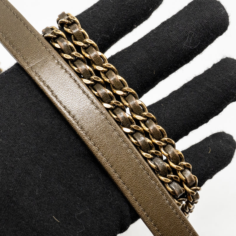 Chanel Quilted Messenger Flap Bag Lambskin Olive Green Multicolour Hardware
