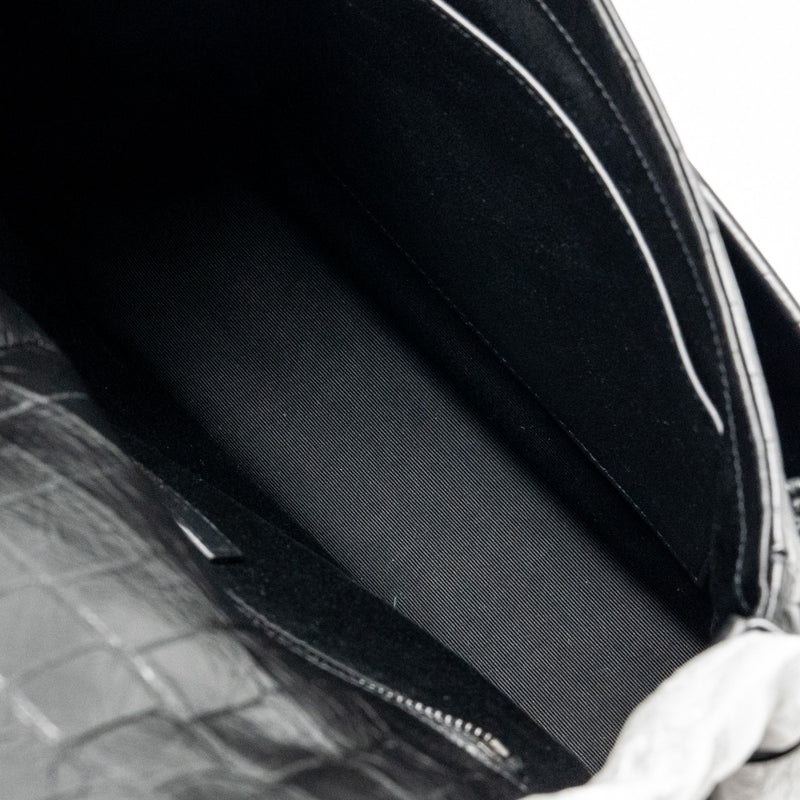 Saint Laurent / YSL Medium Niki Bag Crocodile-Embossed Black Calfskin Black Hardware