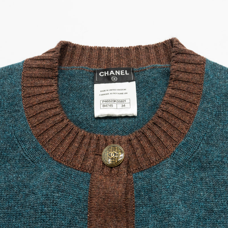 Chanel Size 34 Cardigan Cashmere Vert Foret / Chataigne