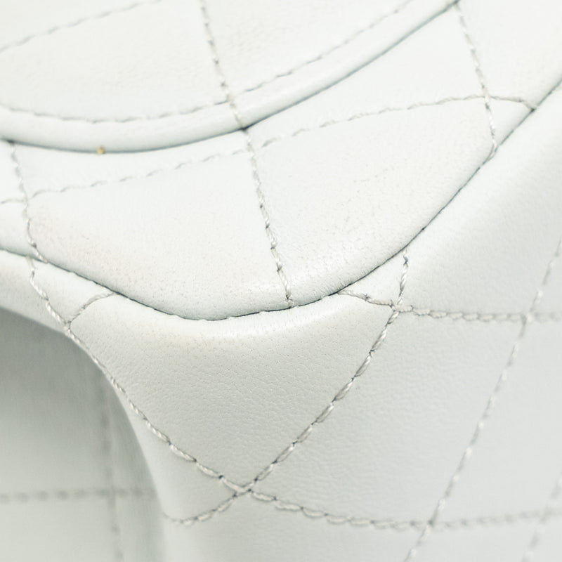 Chanel Camellia Adjustable Chain Mini Square flap bag Lambskin light grey GHW (microchip)