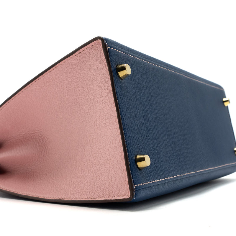 Hermes kelly 28 special order chevre mysore blue sapphire / rose sakura brushed GHW stamp C
