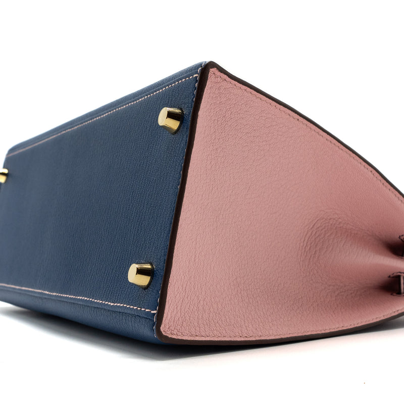 Hermes kelly 28 special order chevre mysore blue sapphire / rose sakura brushed GHW stamp C