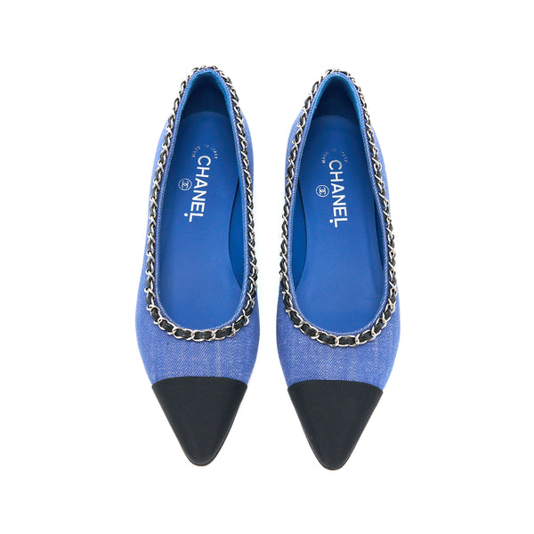 Chanel Size 39 Flat Shoes Denim Blue/Black SHW