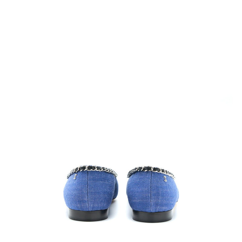 Chanel Size 39 Flat Shoes Denim Blue/Black SHW