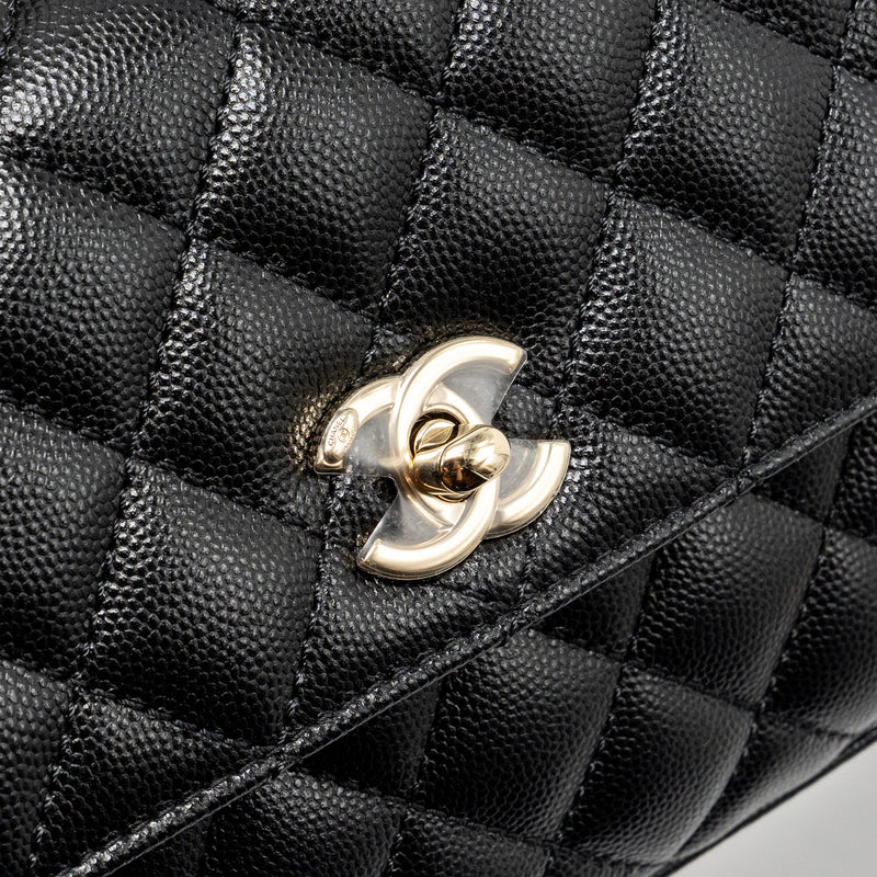 Chanel small coco handle with lizard embossed handle caviar black LGHW (microchip)